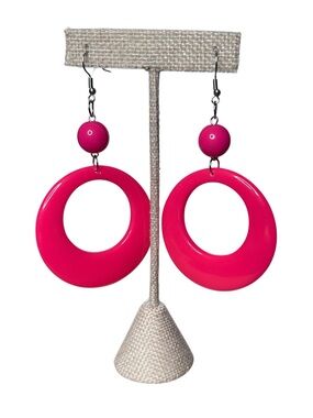 Hot Pink Acrylic Hoop Drop Earrings